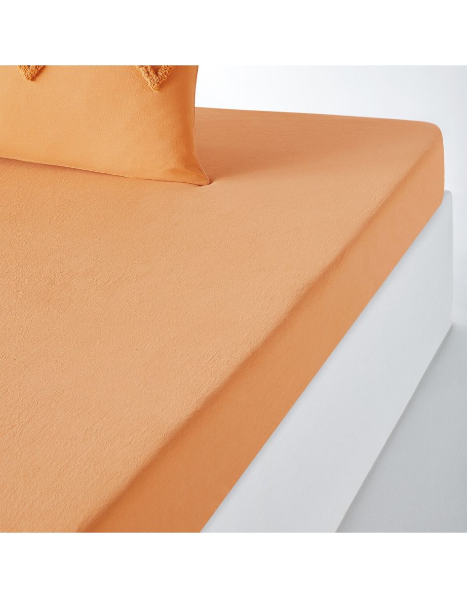 Assa Ochre Cotton Fitted Sheet for Thick Mattresses
