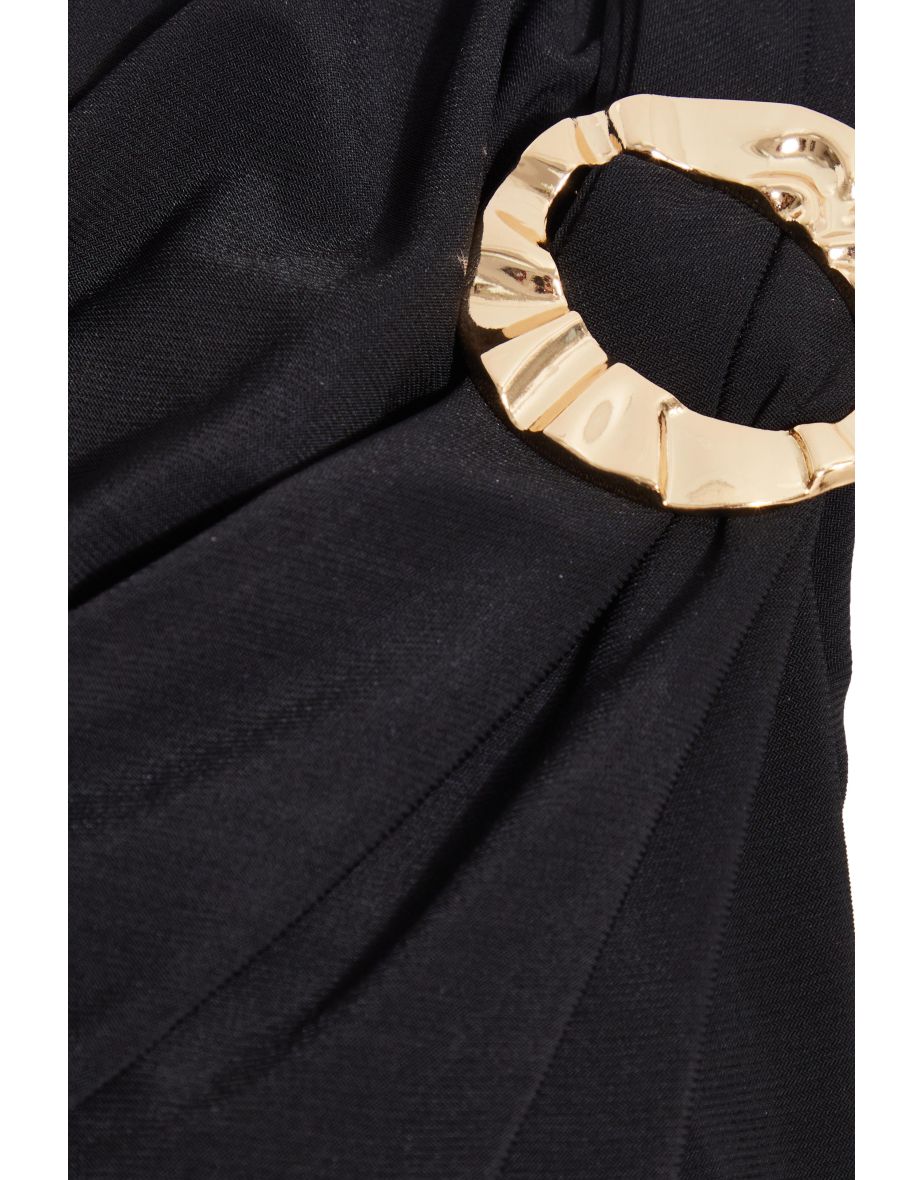 Black Gold Buckle Detail Midi Dress - 5