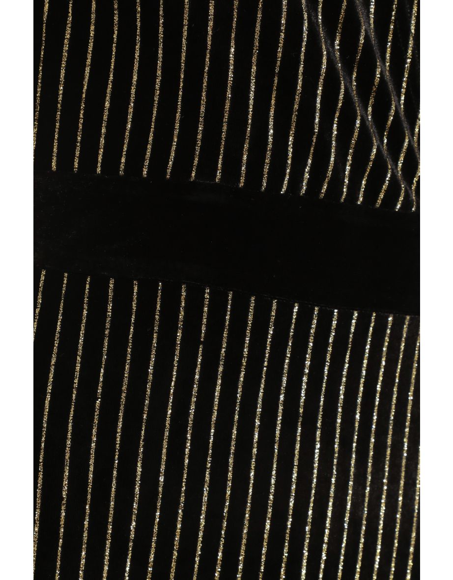 Black Velvet Stripe Midi Dress - 5