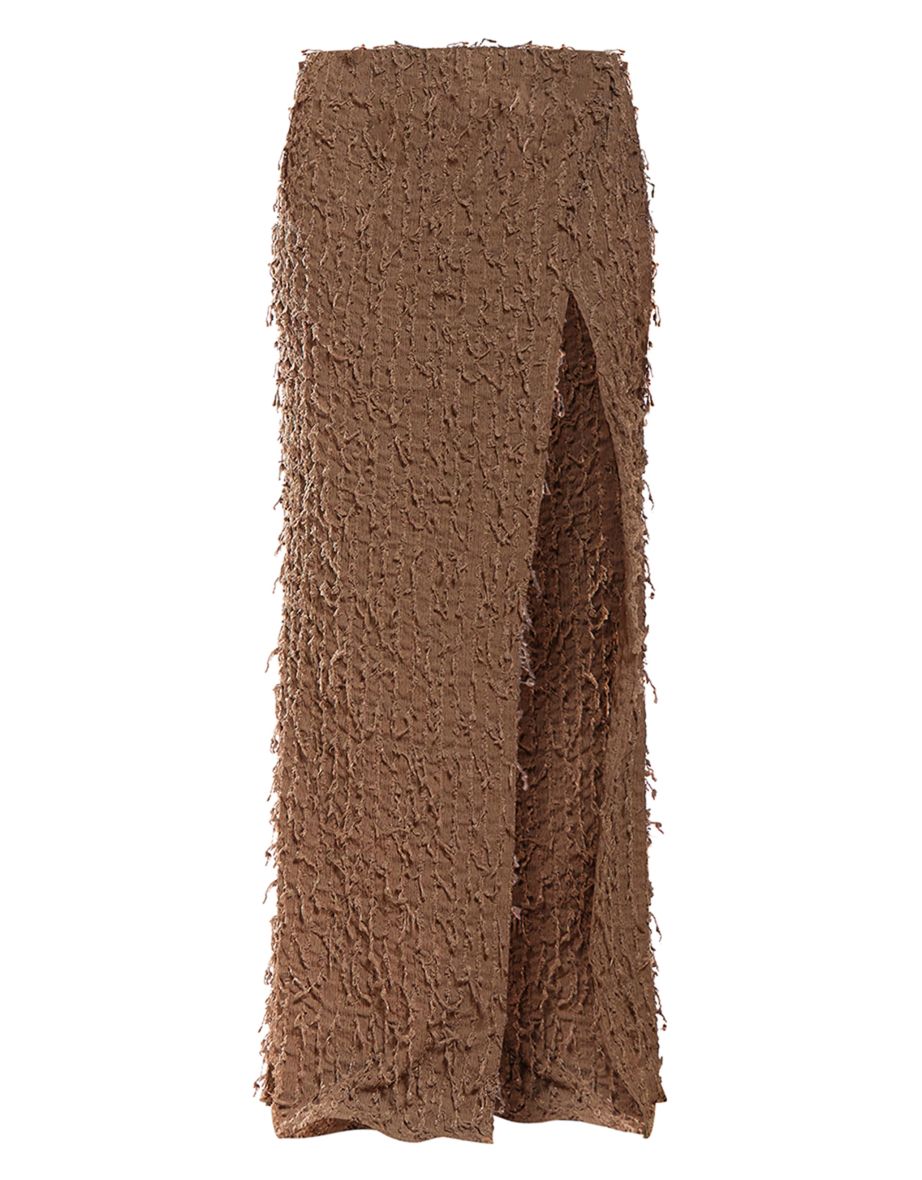 Dark Taupe Distressed Side Split Maxi Skirt - 4