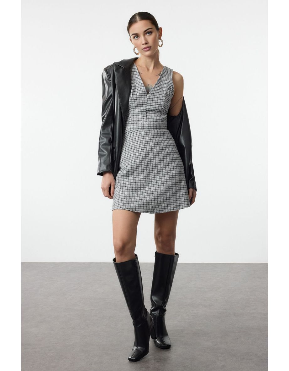 Gray Plaid / Checkered Mini Woven Dress