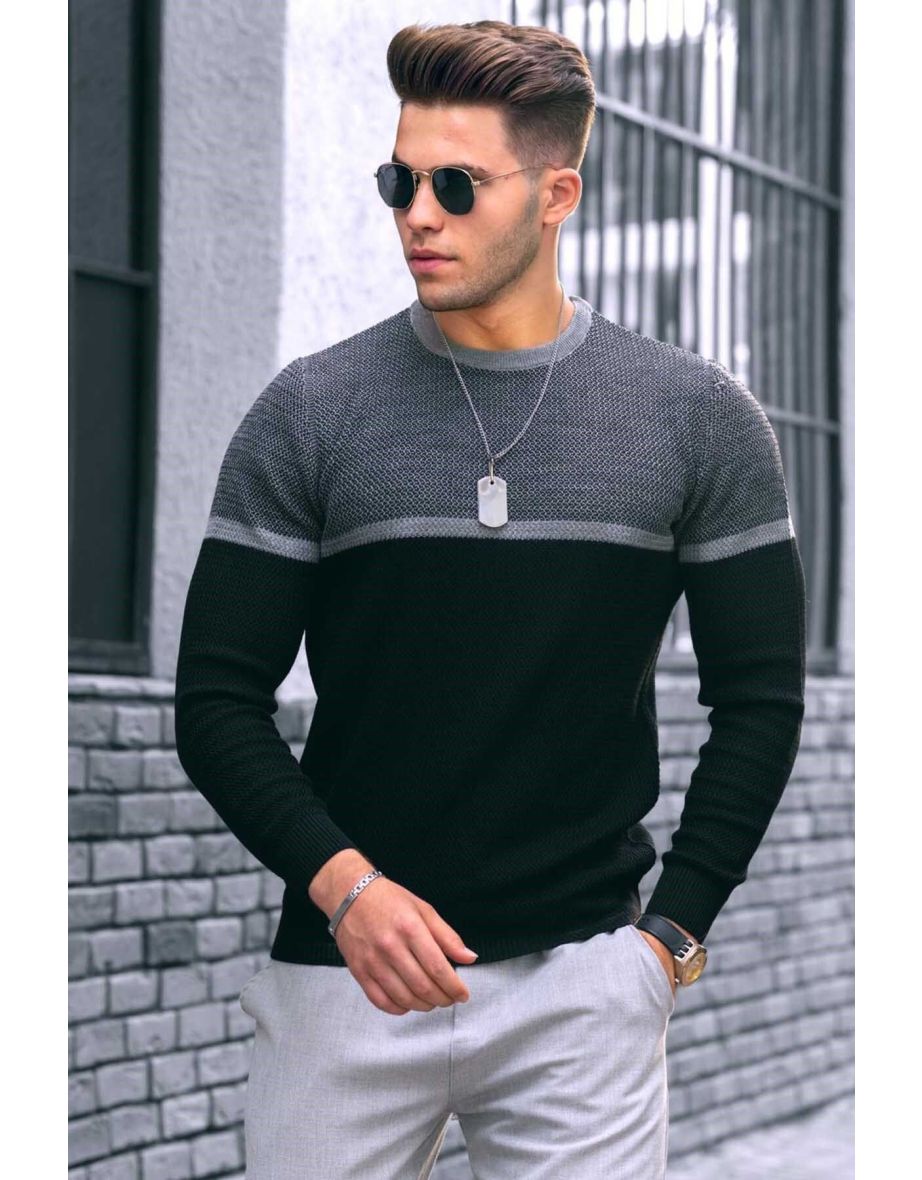 Men's Color Block Regular Fit Sweater 4734 Black