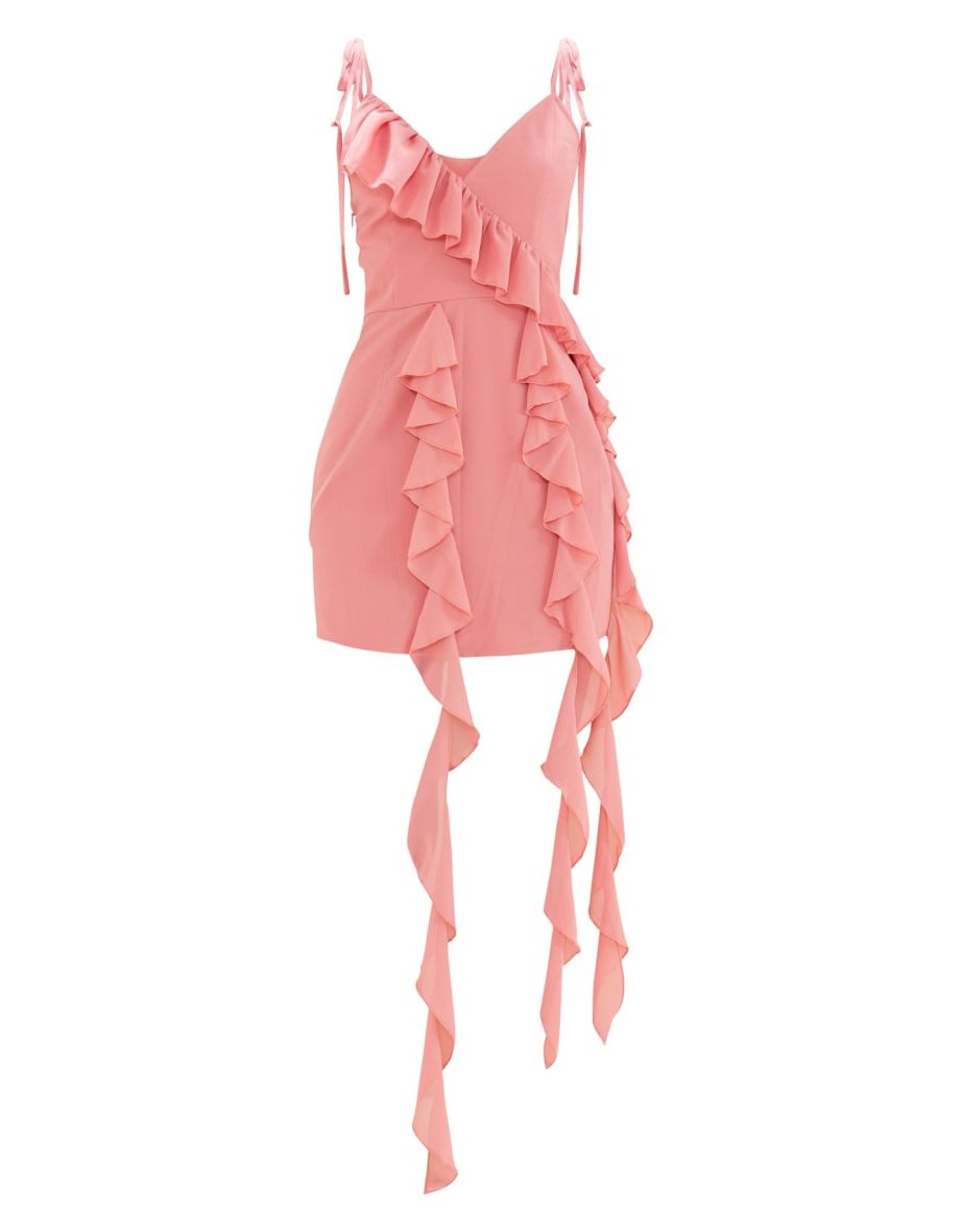 Pink Rose Chiffon Frill Drape Detail Shift Dress - 4
