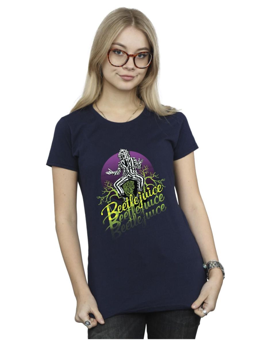 Beetlejuice Womens/Ladies Purple Circle Cotton T-Shirt - Navy Blue