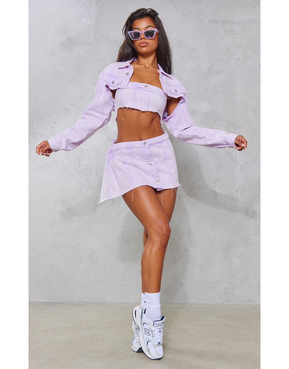 Shop Washed Lilac Wrap Over Denim Micro Mini Skirt Online in Bahrain VogaCloset