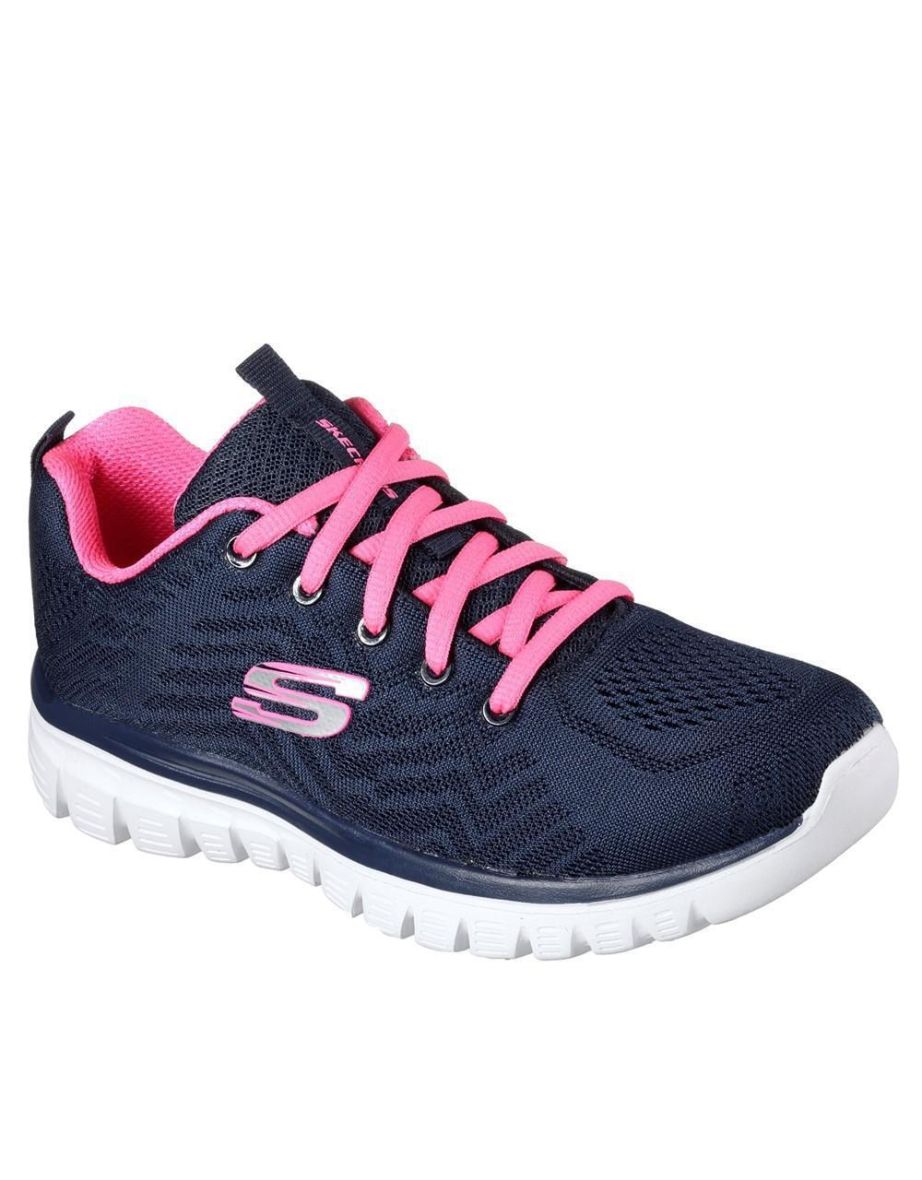 Ladies navy skechers trainers best sale