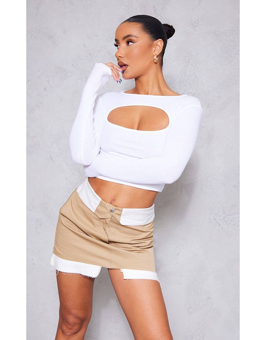 Basic White Rib Longsleeve Crop Top