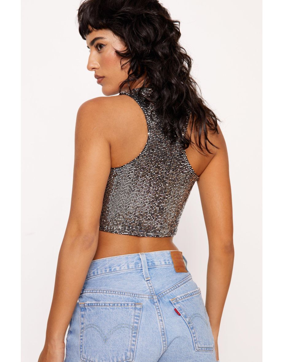 Sequin Fringe Hem Crop Top - 3