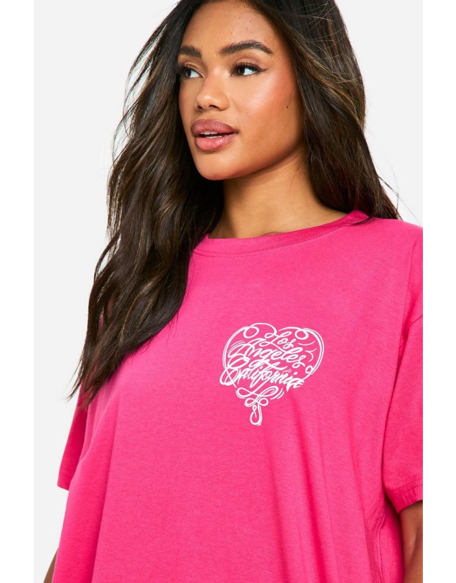 Los Angeles City Graphic Printed Oversized T-shirt - hot pink - 3