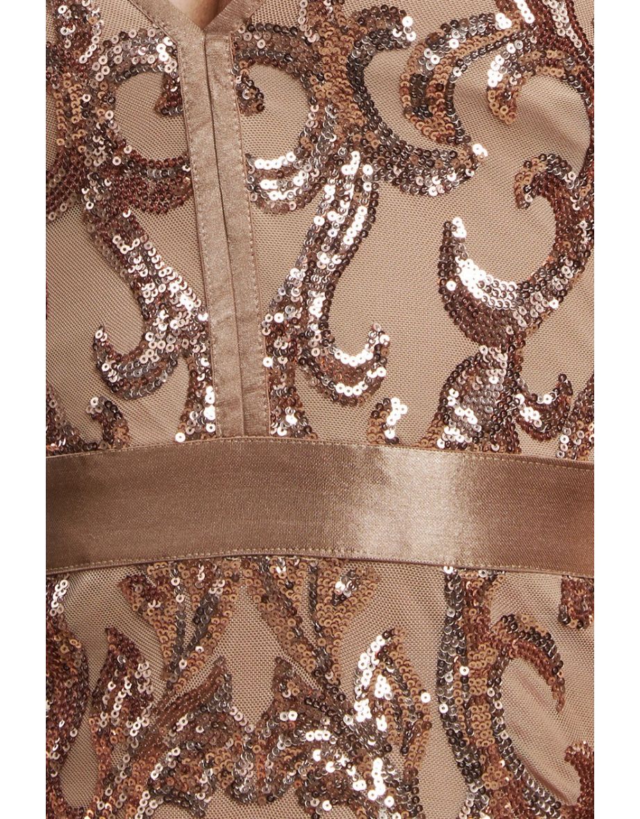 Goddiva Sequin & Mesh Midi Dress - Champagne - 3
