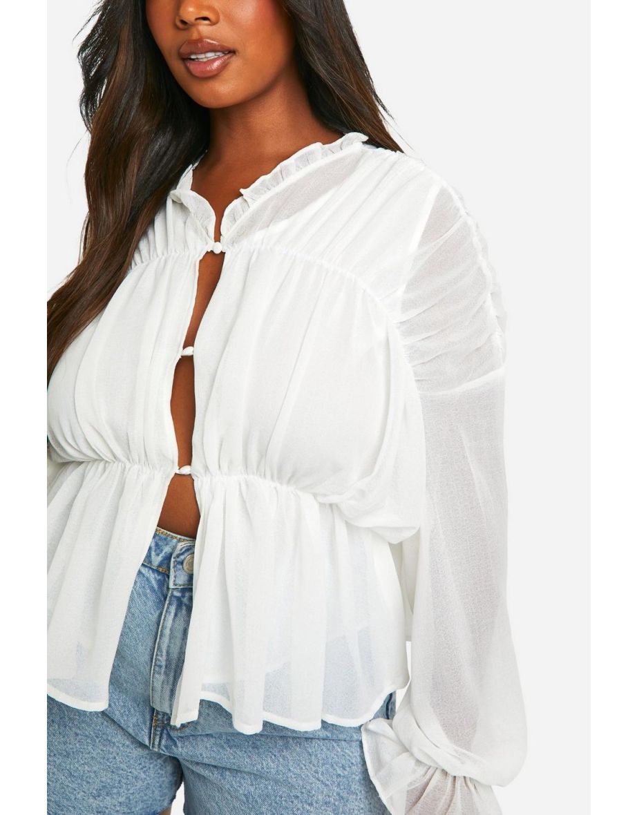 Plus Textured Ruffle Tiered Blouse - white - 3