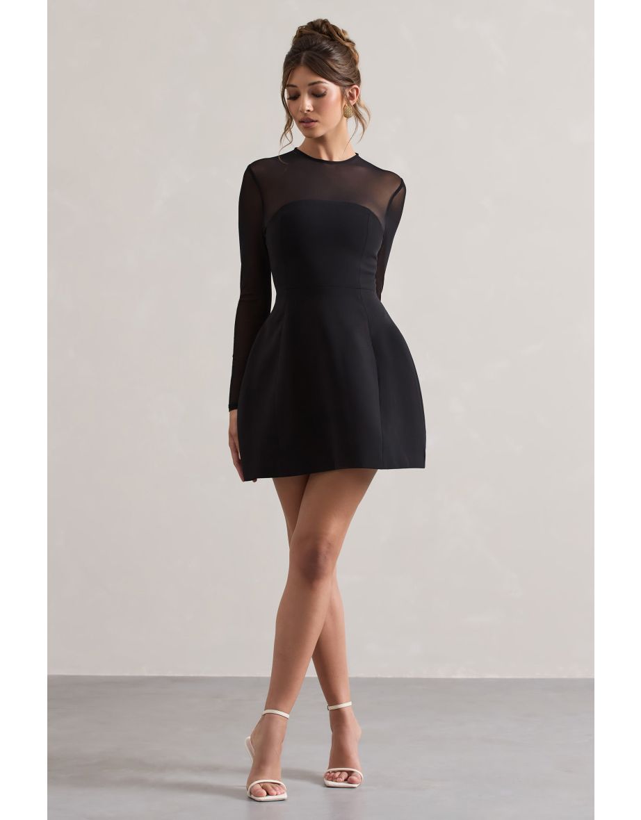 Austen | Black Mesh Long-Sleeve Mini Dress