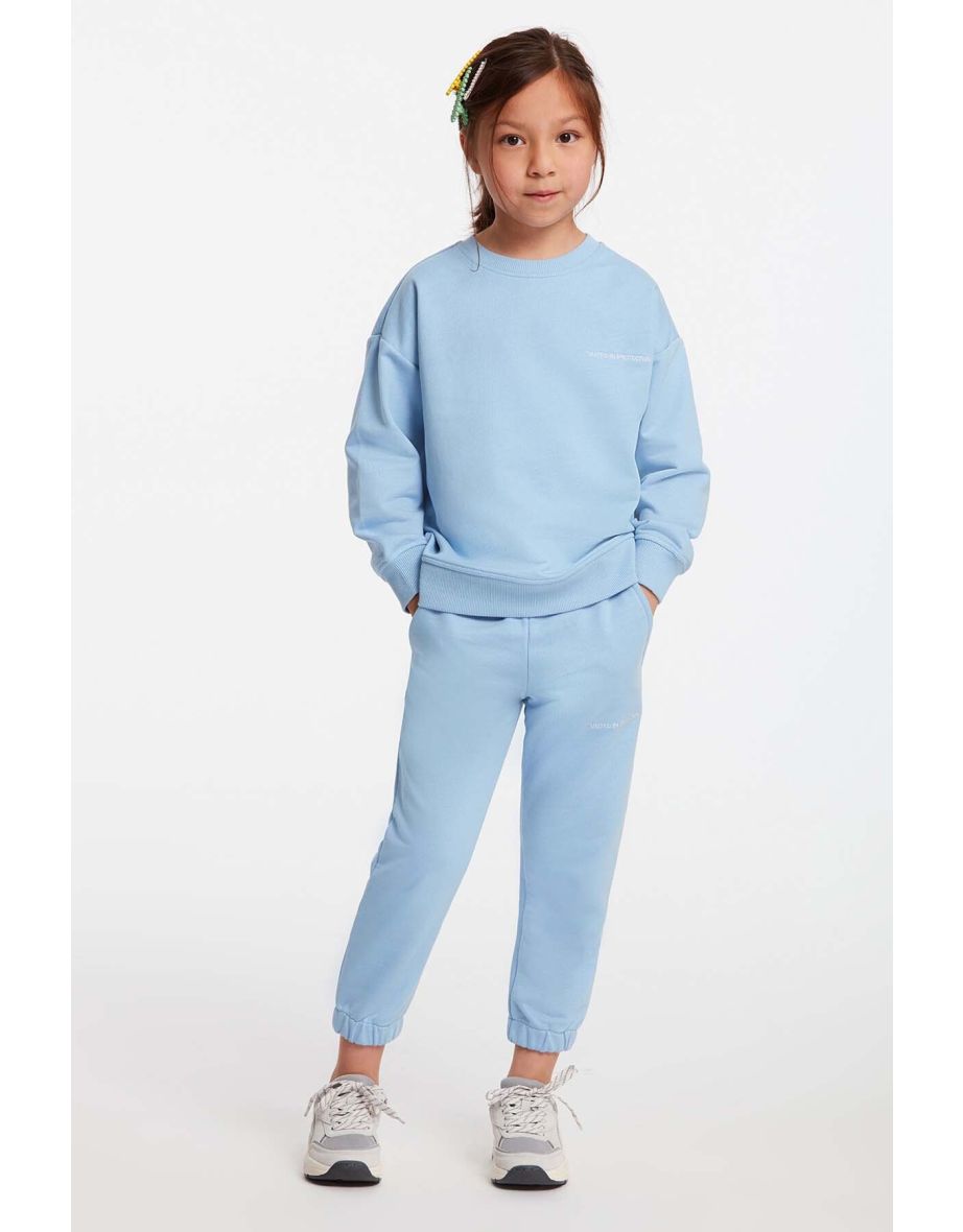Jabor Girl's Embroidered Crew Neck Comfort Blue Tracksuit Set - 4