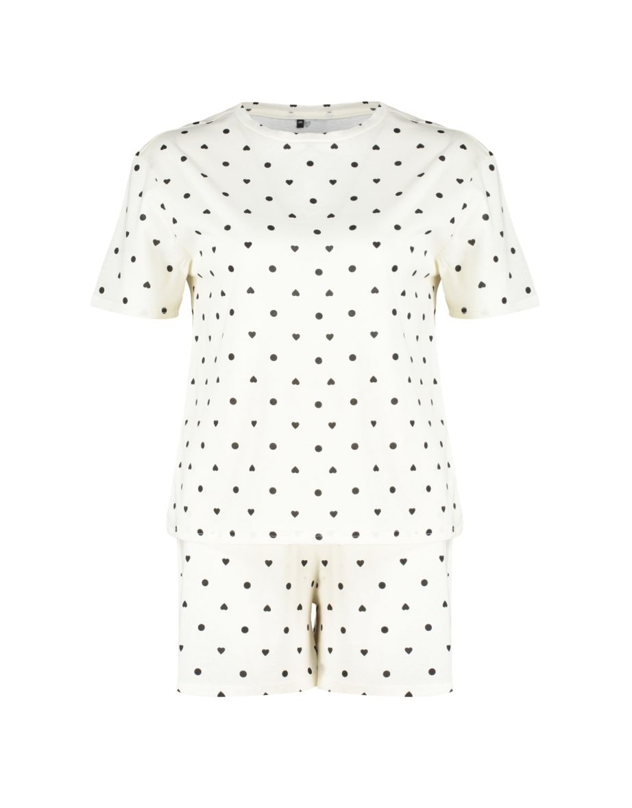 White Heart Pattern Knitted Pajamas Set - 7