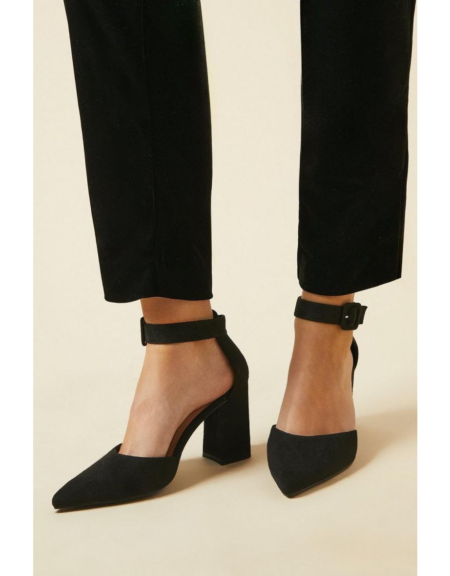 Wide Fit Echo Buckle Detail Ankle Strap Pointed Court Shoes