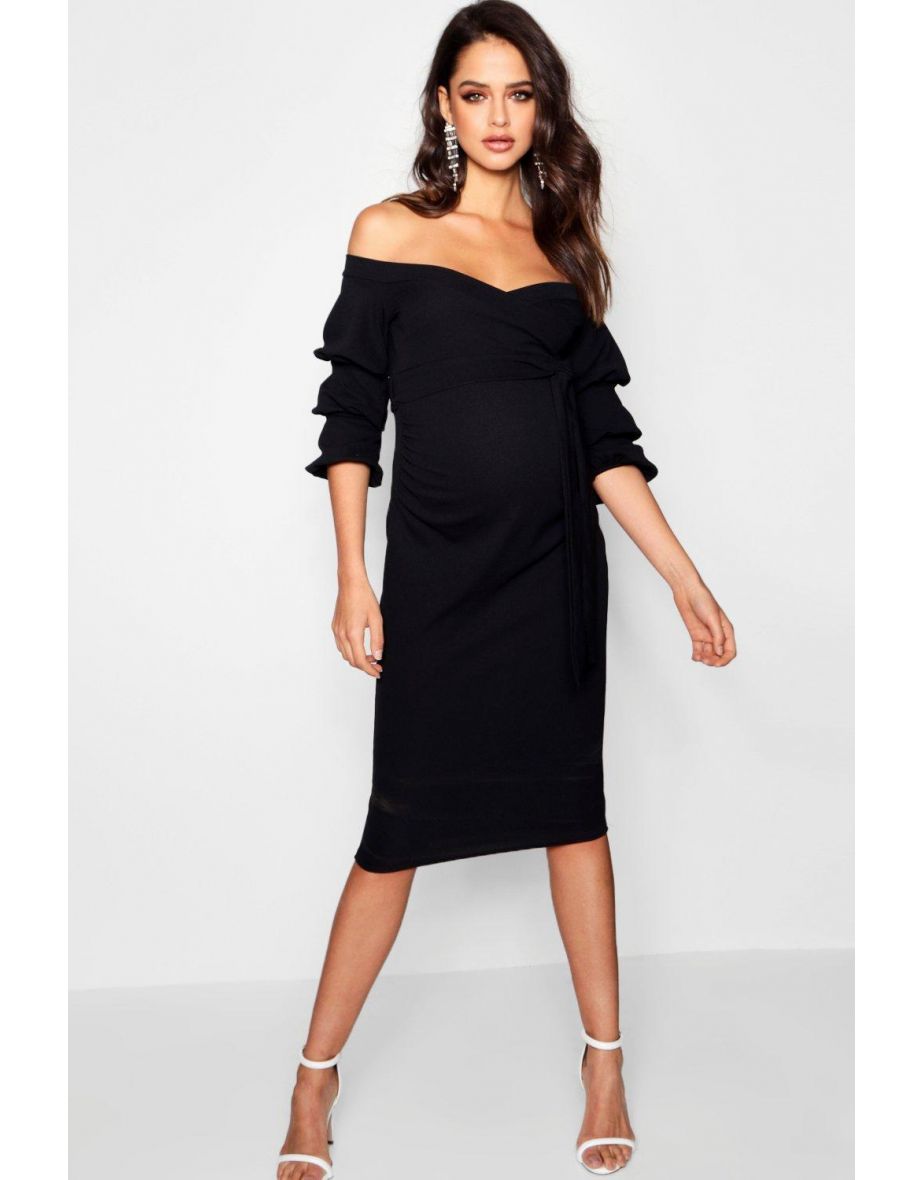 Maternity  Off Shoulder Detail Midi Dress - black