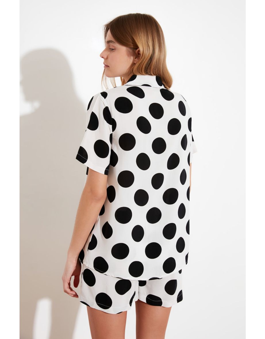 Ecru Polka Dot Viscose Shirt-Short Woven Pajamas Set - 5