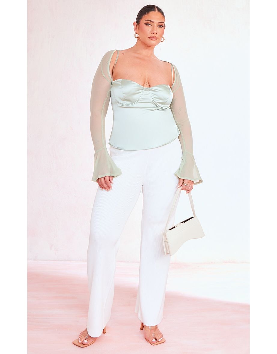 Plus Mint Satin Top With Mesh Bolero