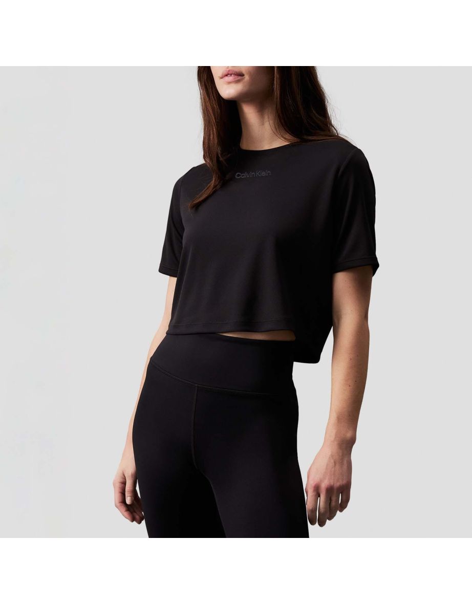 Women's Calvin Klein Cropped Gym T-Shirt in Black