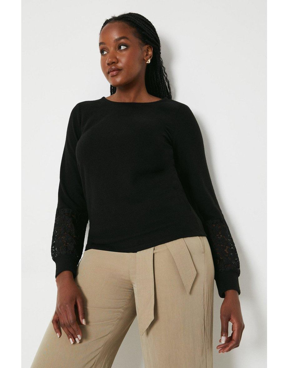 Lace Cuff Brushed Long Sleeve Top - 3