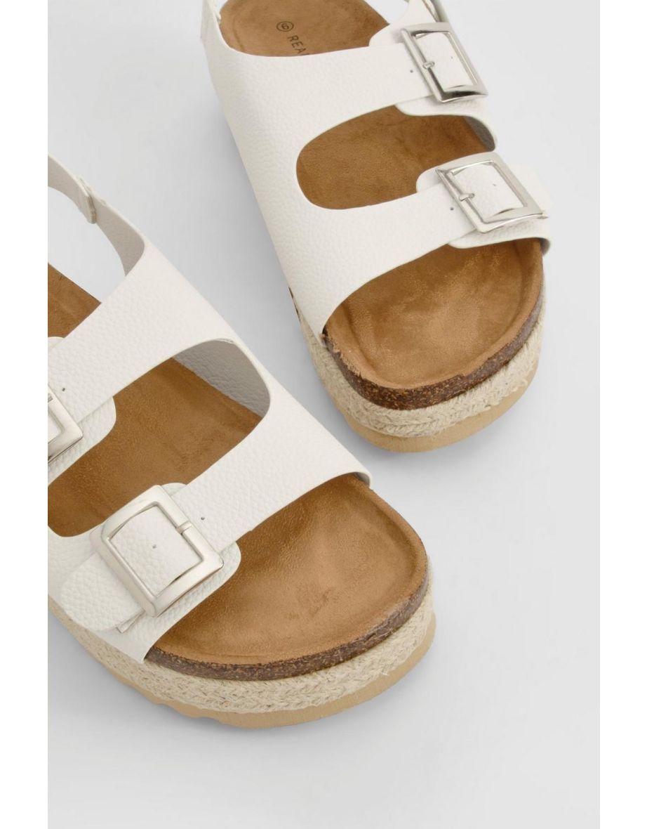 Slingback Double Buckle Flatform Sandals - white - 3