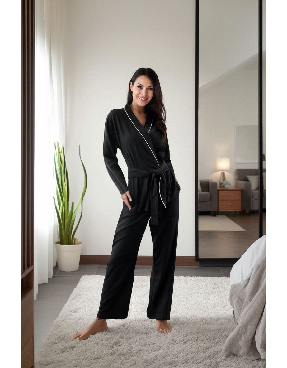Black Plain Camisole Knitted Pajama Set