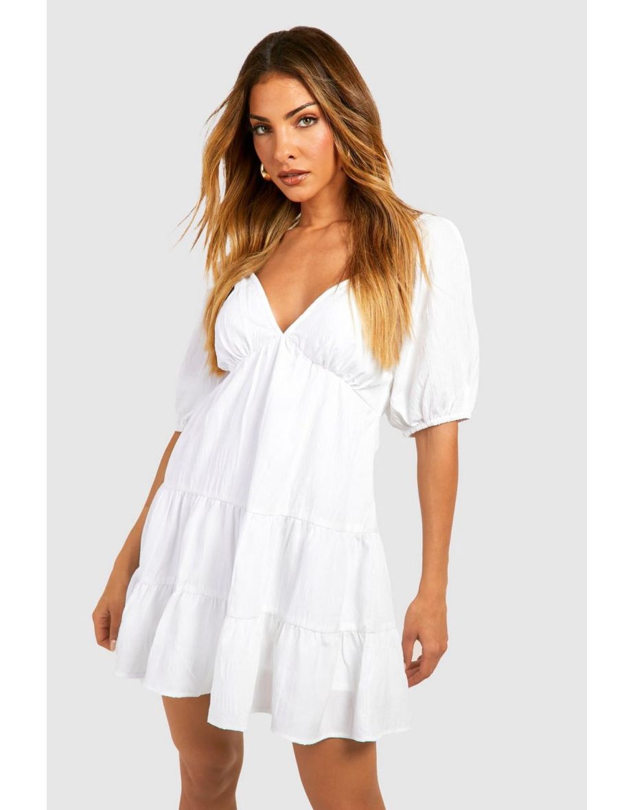 White v neck cheap smock dress