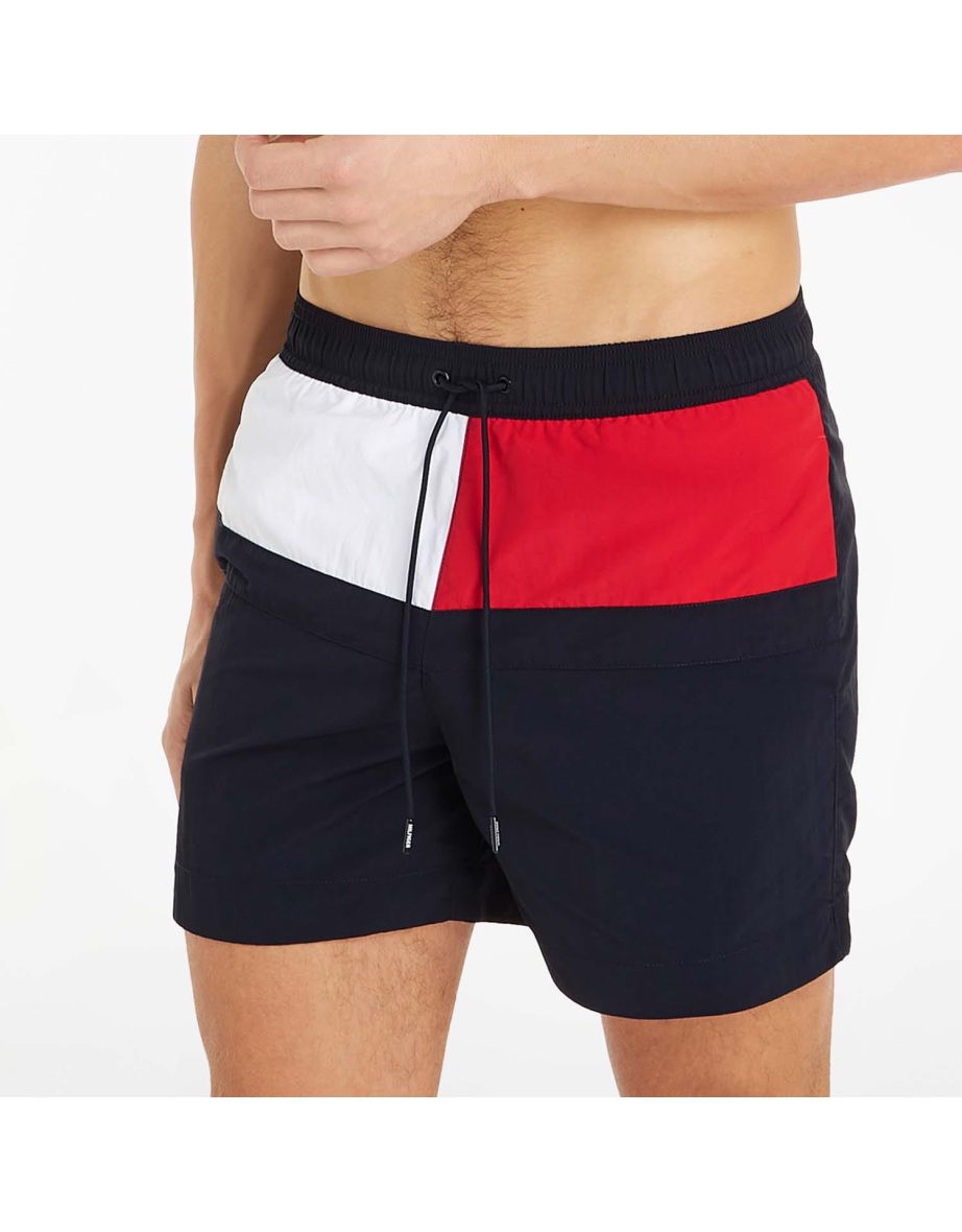 Men's Tommy Hilfiger Flag Mid Length Swim Shorts in Blue