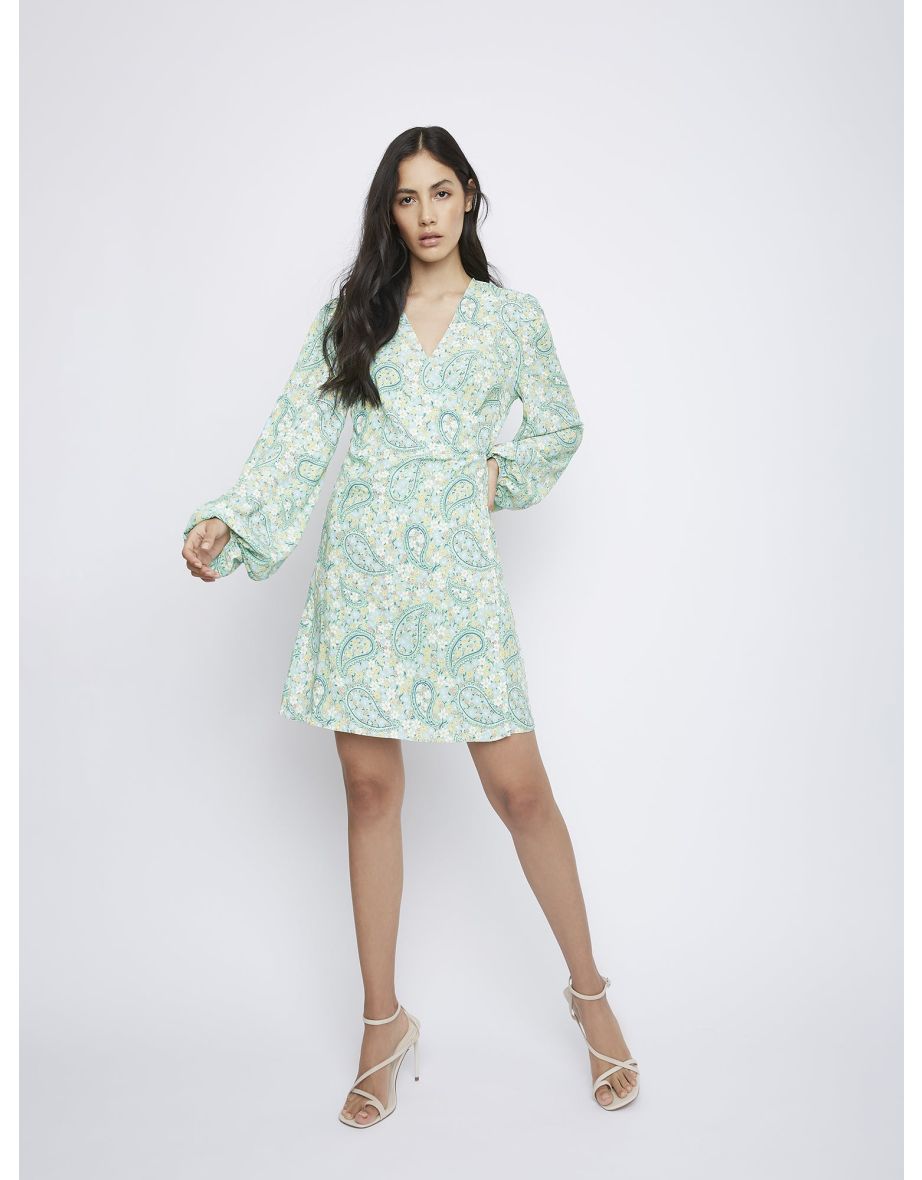 Green Paisley Wrap Dress