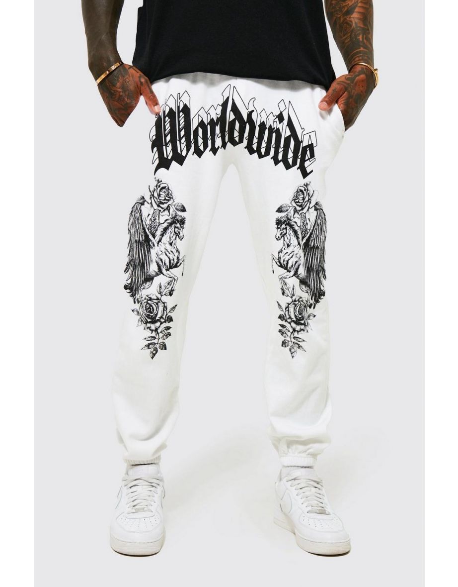 Regular Fit Floral Worldwide Graphic Joggers - white - 2