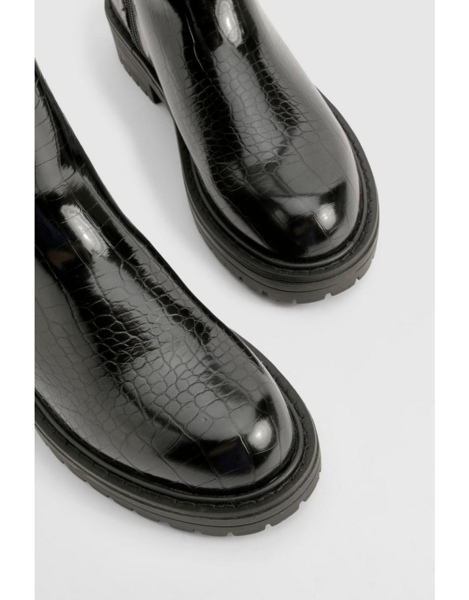 Wide Fit Ankle Detail Croc Pu Chelsea Boot - black - 3