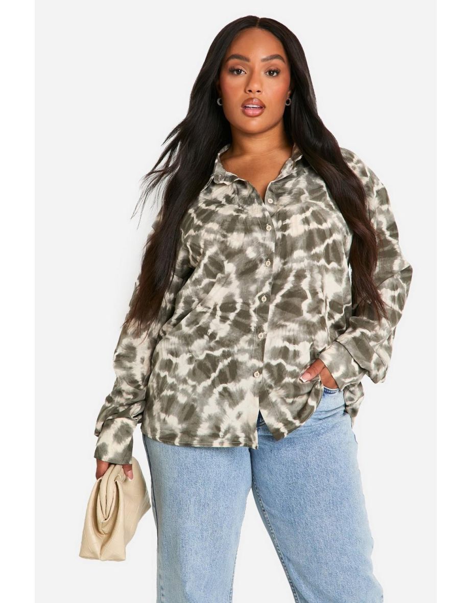 Plus Tie Dye Abstract Oversized Shirt