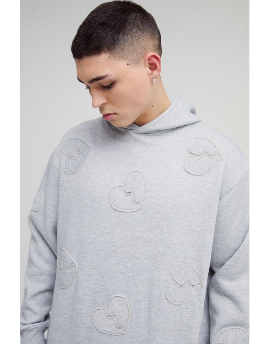 Oversized Boxy All Over Heart Applique Tracksuit - grey marl - 2