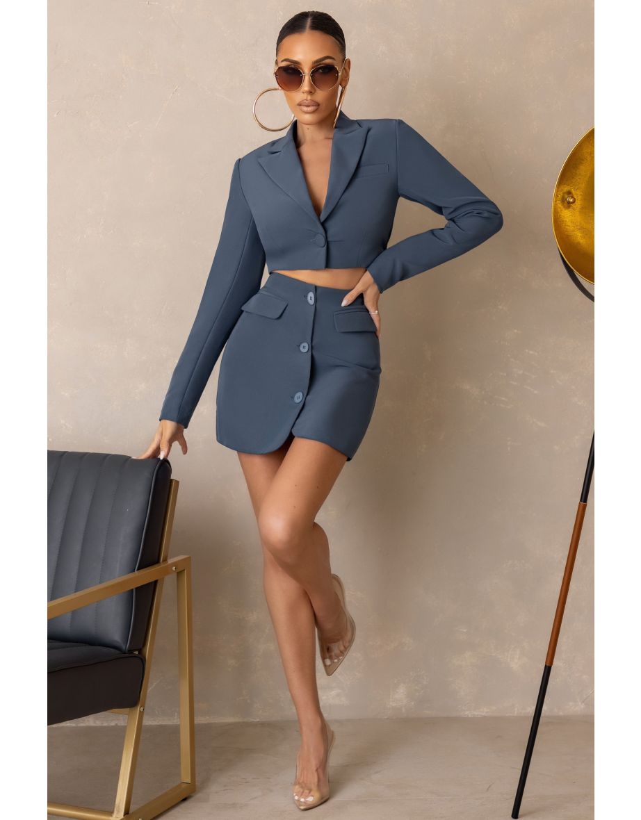 Petrol Blue Button Front Mini Skirt
