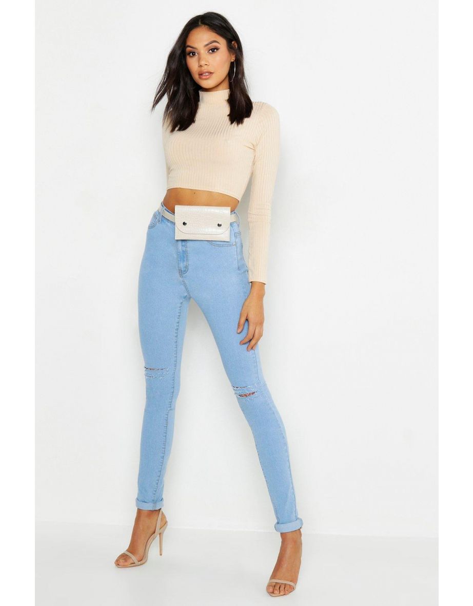 Tall High Waist Distressed Skinny Jean 35"" Leg - light blue - 3