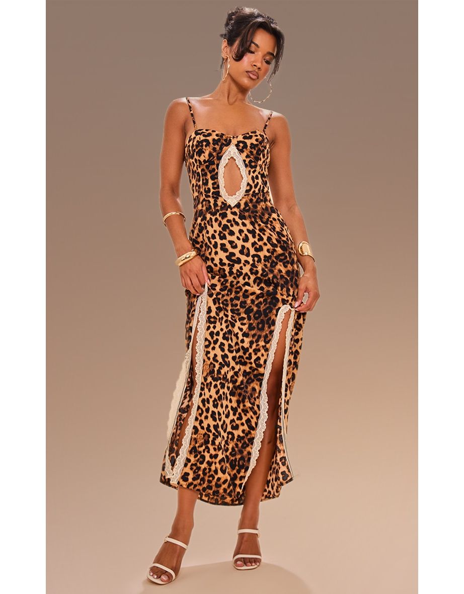 Leopard Print Cut Out Lace Detail Maxi Dress