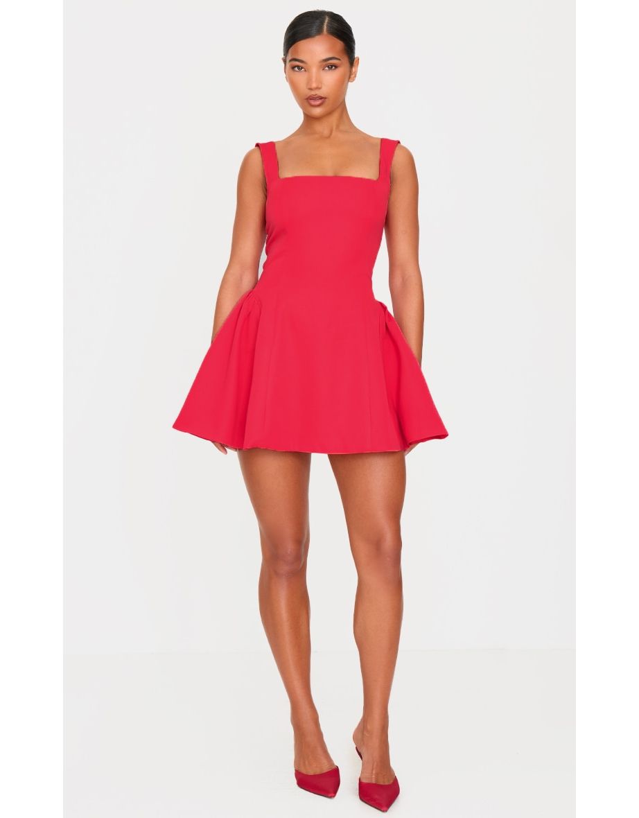 Red Hip Pleated Dress
