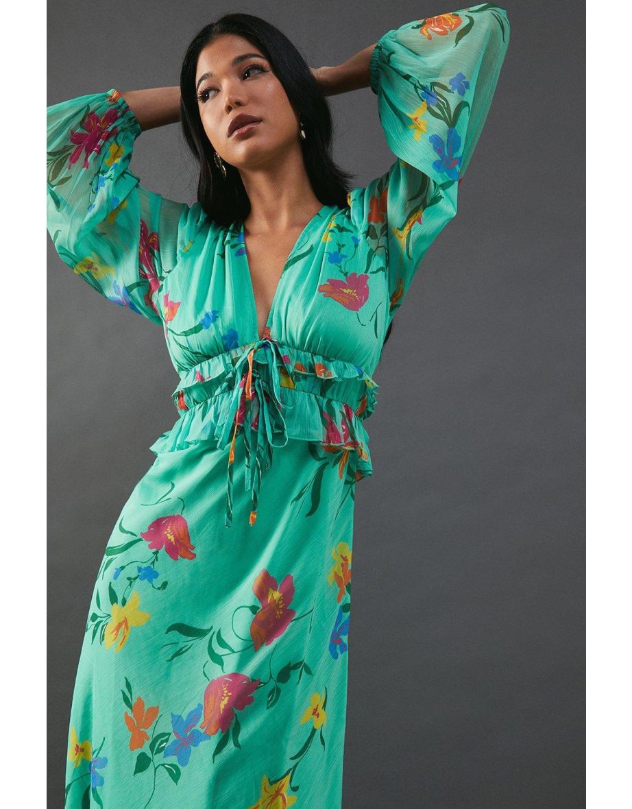 Chiffon Floral Ruffle Maxi Tea Dress - 3