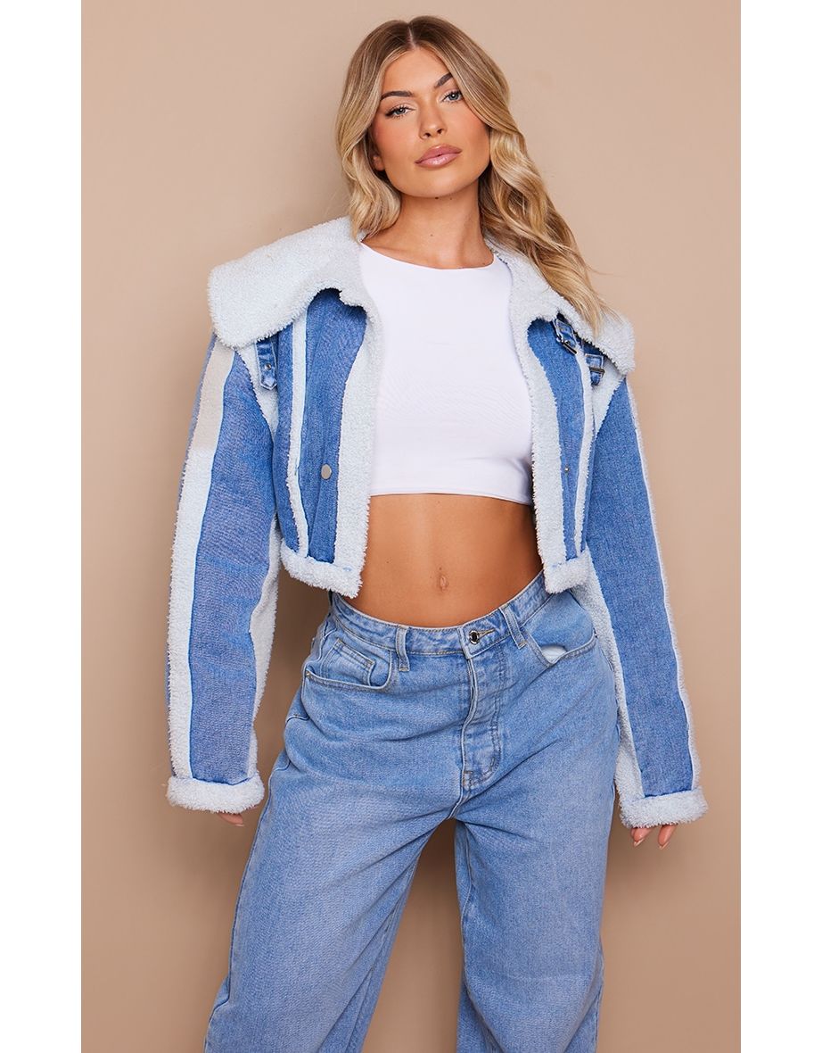 Ladies denim borg jacket best sale