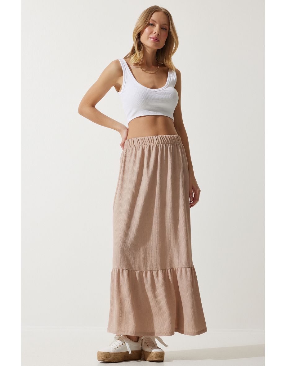 Women's Cream Flounce Summer Midaxi Skirt