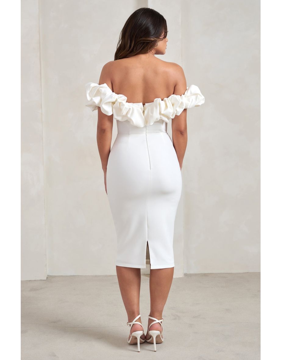 Estie | White Structured Statement Bardot Midi Dress - 3