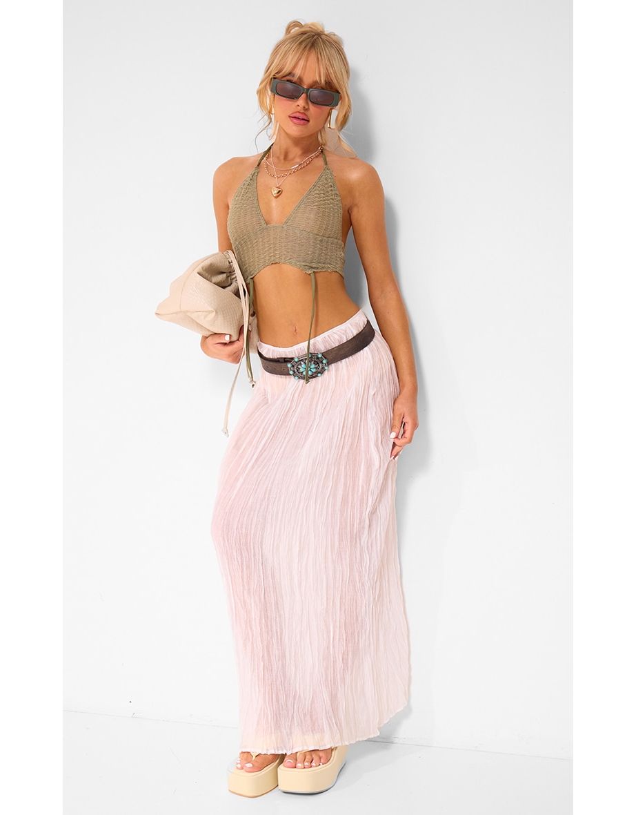 Cream Crinkled Woven Maxi Skirt