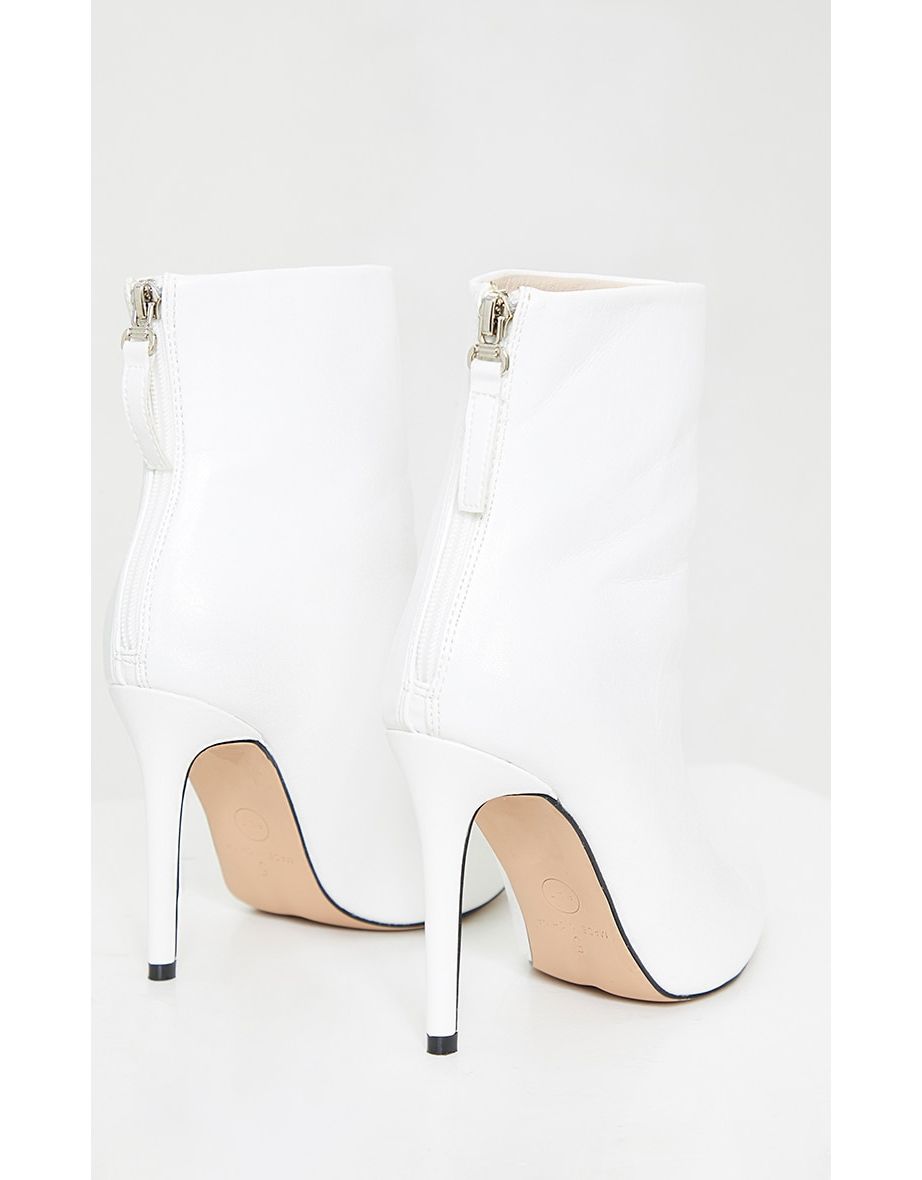 White Wide Fit Mid Heel Pointed Ankle Boots - 3