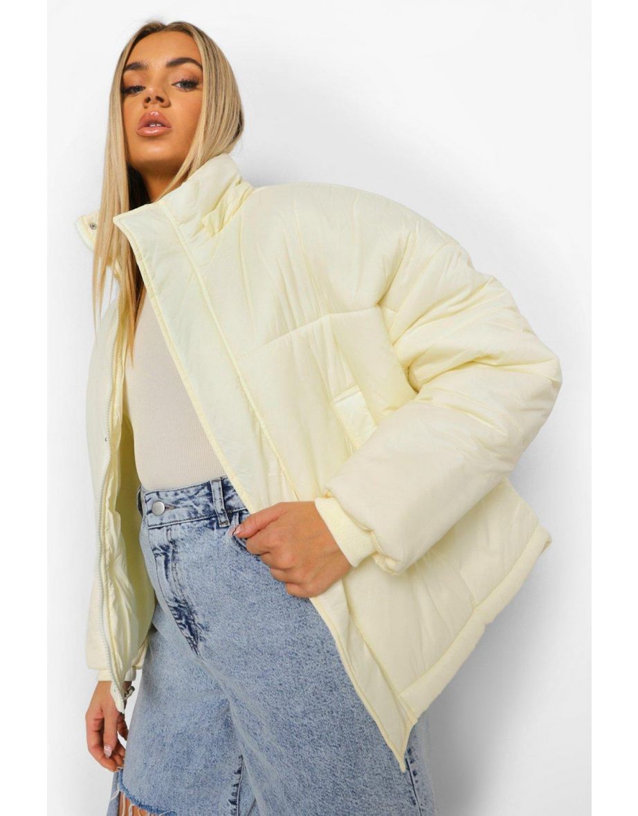 Oversized Hooded Puffer Jacket - cream - 3