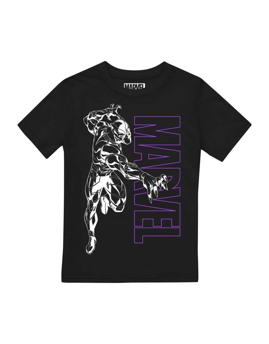 Black Panther Boys Outline T-Shirt - Black