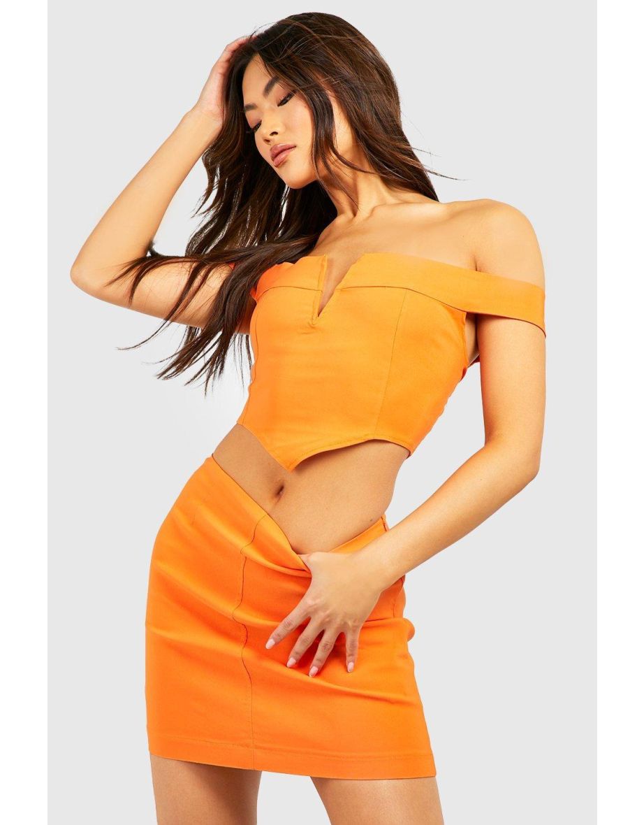 Stretch Woven Bardot Corset & Mini Skirt - orange