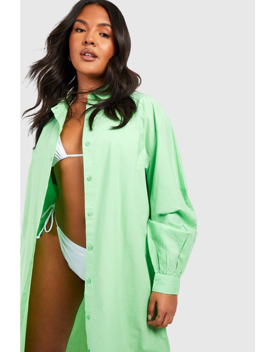 Plus Longline Cotton Beach Shirt - apple green - 3