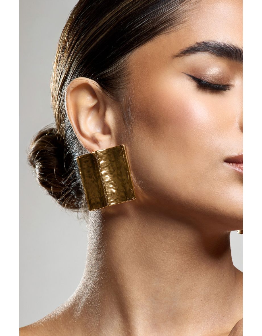 Serengeti | Gold Hammered Square Statement Earrings - 3