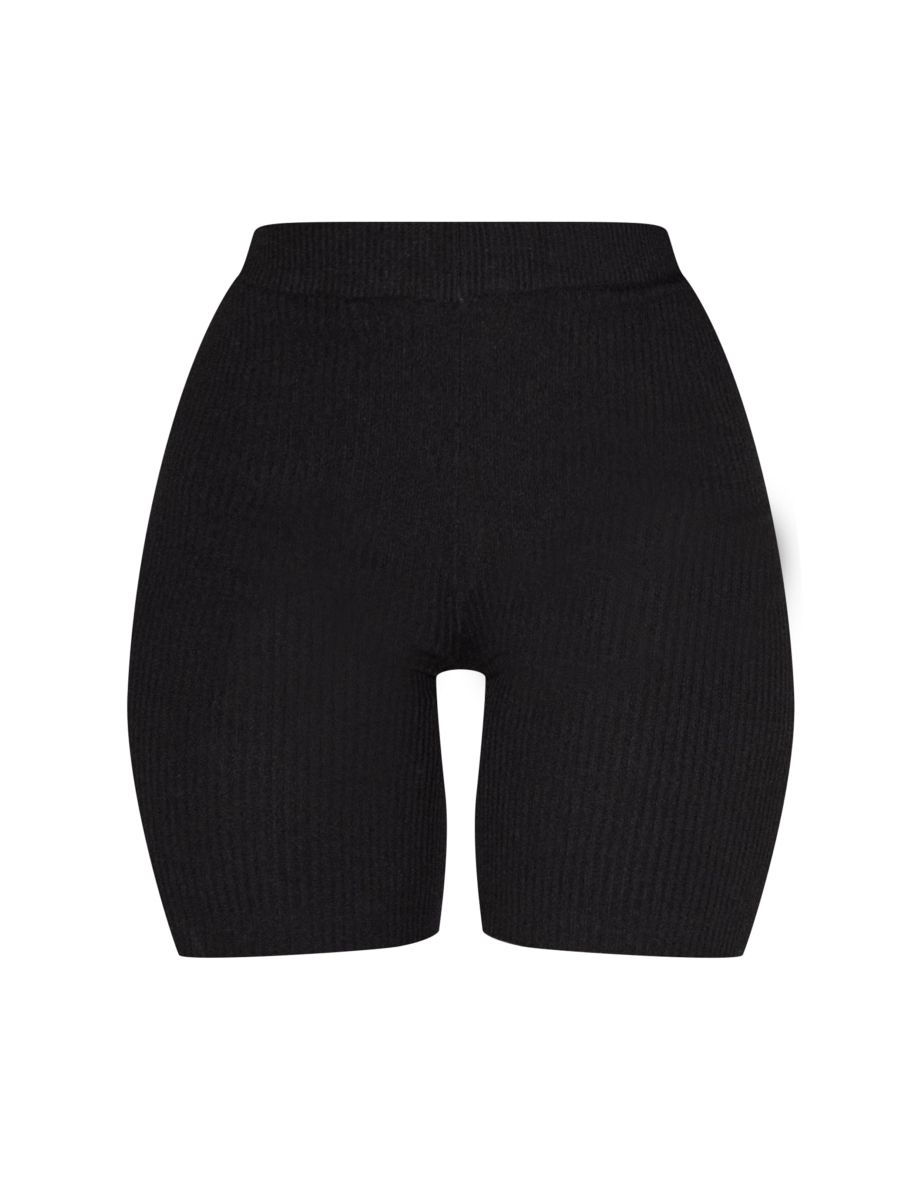 Black Basic Rib Knit Cycling Shorts - 4