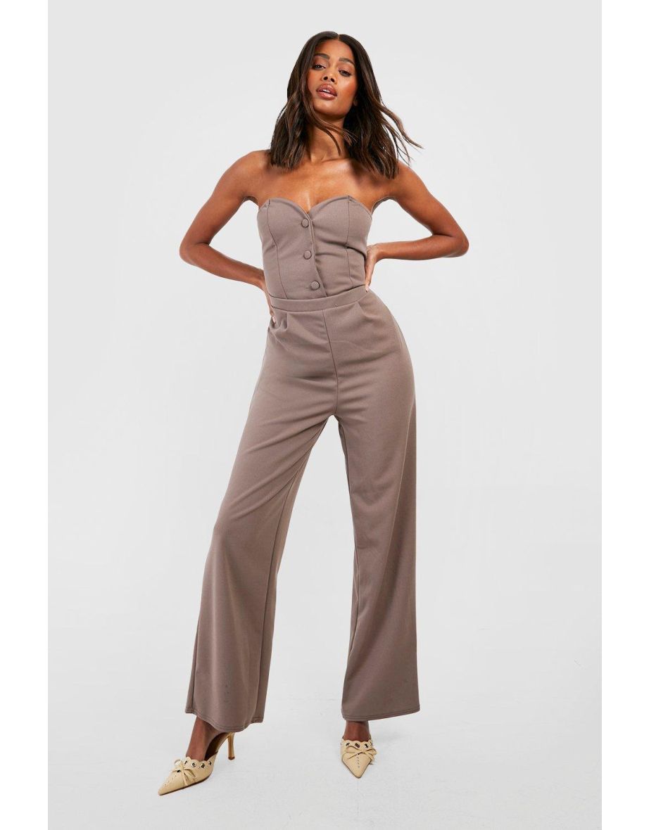 Mocha button up sales jumpsuit